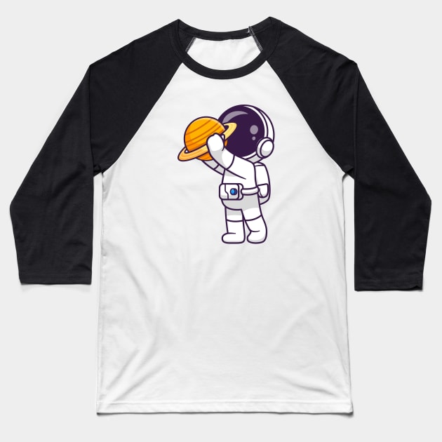 Cute Astronaut Holding Planet Cartoon Baseball T-Shirt by Catalyst Labs